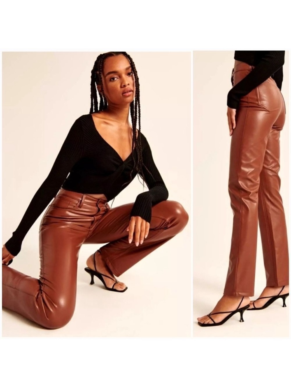 ABERCROMBIE & FITCH the 90’s straight ultra high rise brown leather pant